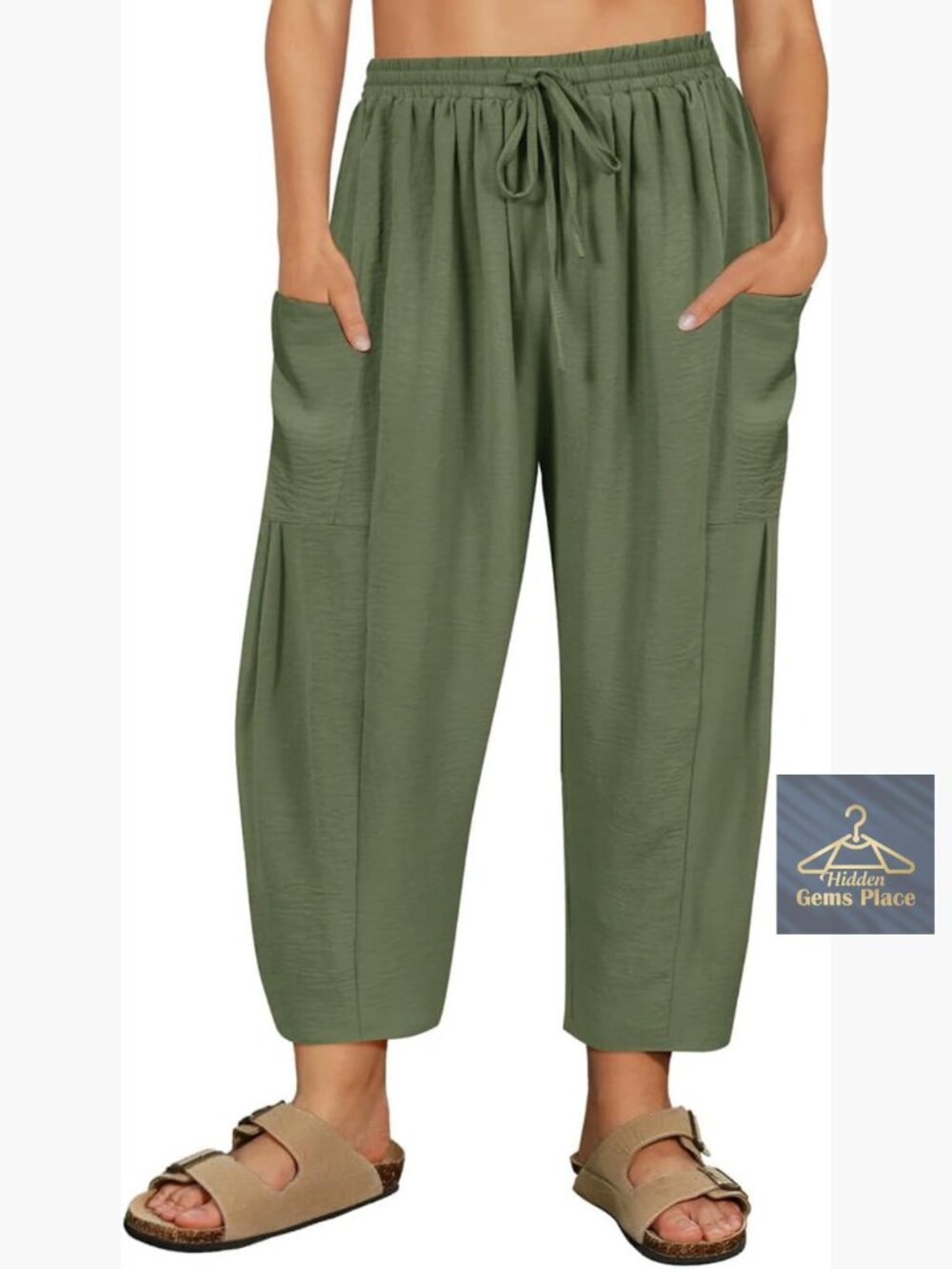 Plus Size Palazzo Harem Pants with Pockets Casual Drawstring Ankle Length